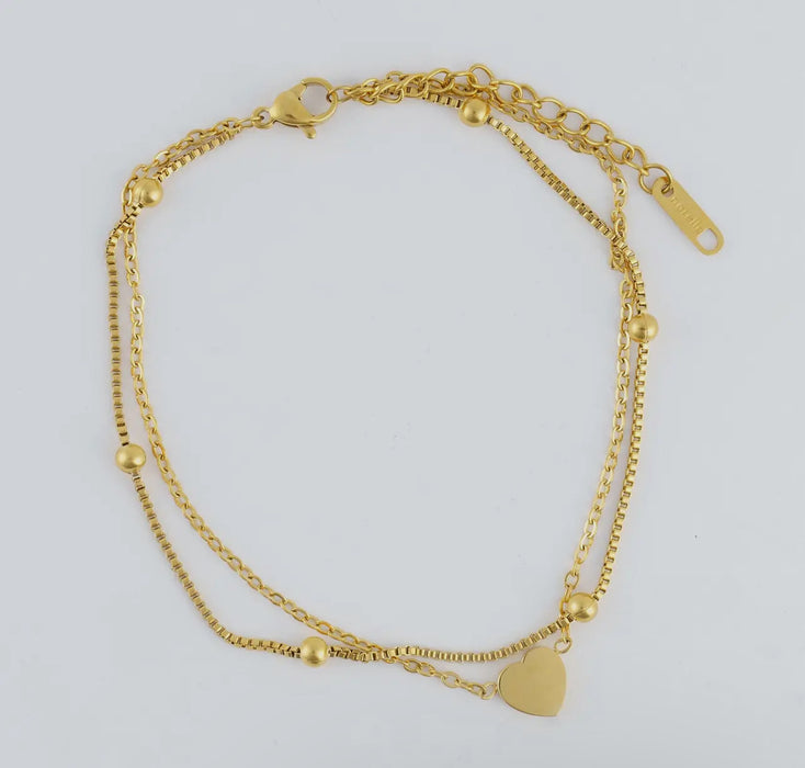 Waterproof Gold Multi Row Heart Anklet