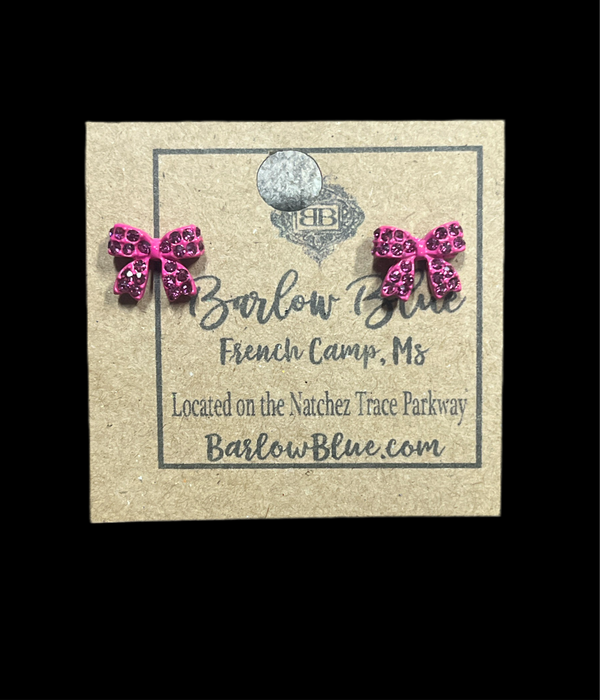 The Girly Girl Earrings- Pink Rhinestone Bow Earring Studs