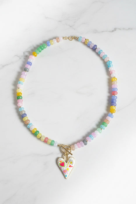 Pastel Beaded with Heart Charm and Eye on Top Right