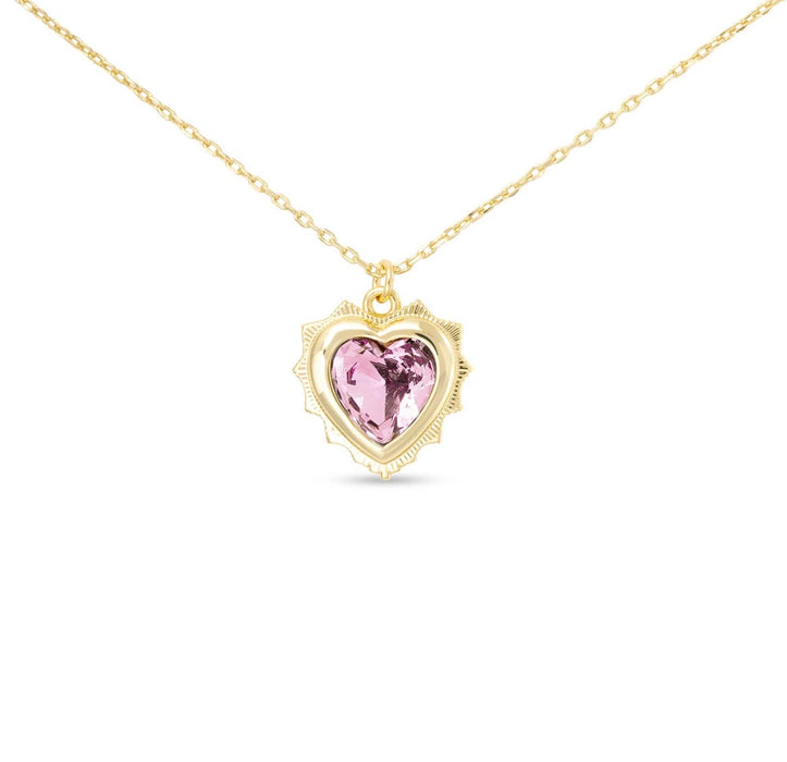 Gold Crystal Birthstone Heart Necklace