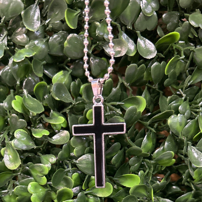 Men's Black and Silver Cross Necklace