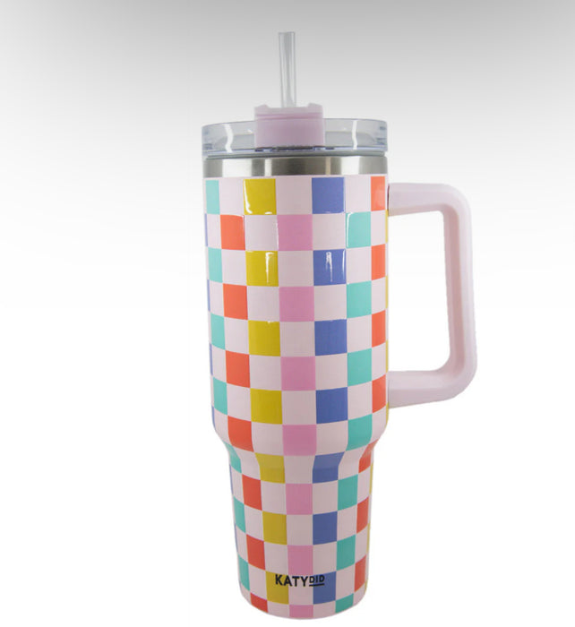 Multicolored Checkered 40oz Tumbler with Handle