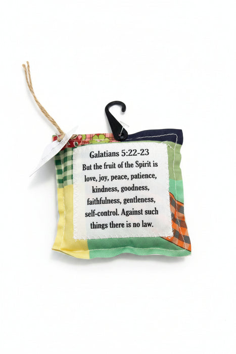 Square Pocket Prayer Quilt with a Wood Cross Inside.  Different Verses or Quotes Available.