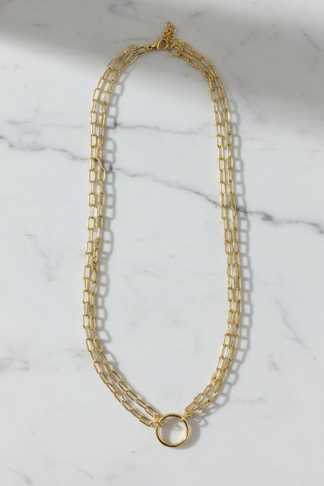 Gold Triple Strand Paperclip Link With Charm Clasp