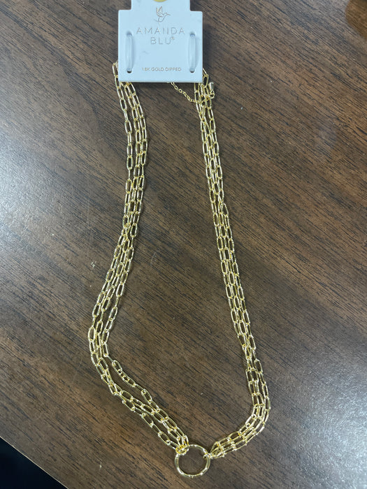 Gold Triple Strand Paperclip Link With Charm Clasp