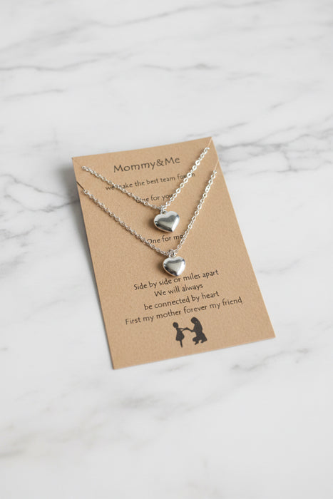 Mommy & Me Silver Heart Necklaces- Set Of 2