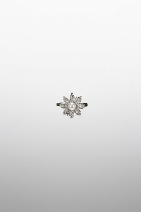 Silver Single Pearl Flower Adjustable Fidget Ring
