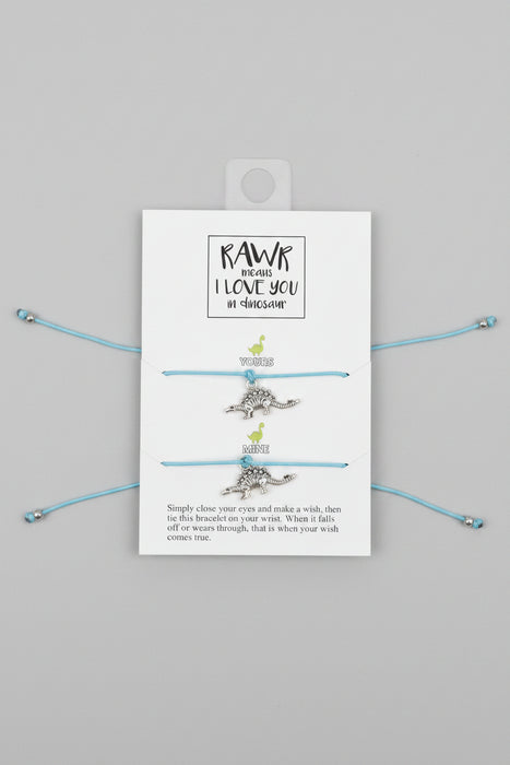 "RAWR Means I Love You In Dinosaur"  Light Blue Drawstring Bracelets - Set of 2