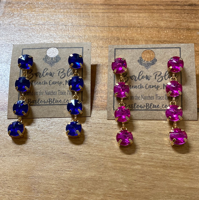 Pink and Blue Rhinestone Long Earrings