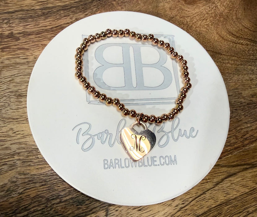 Personalized Monogram Heart Stretch Bracelet - Rose Gold $10