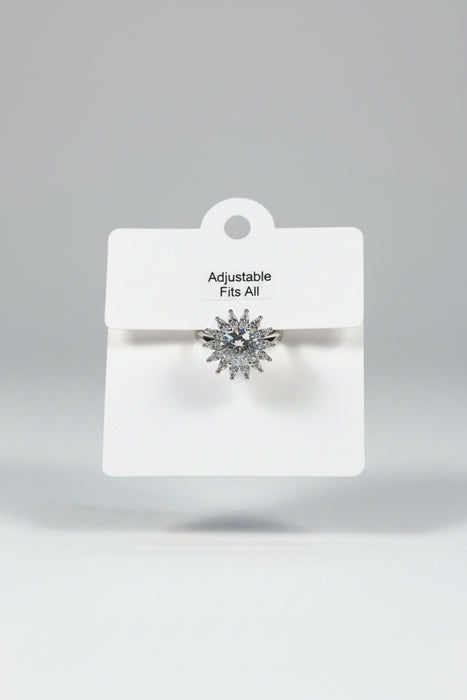Silver Crystal Sun Adjustable Fidget Ring