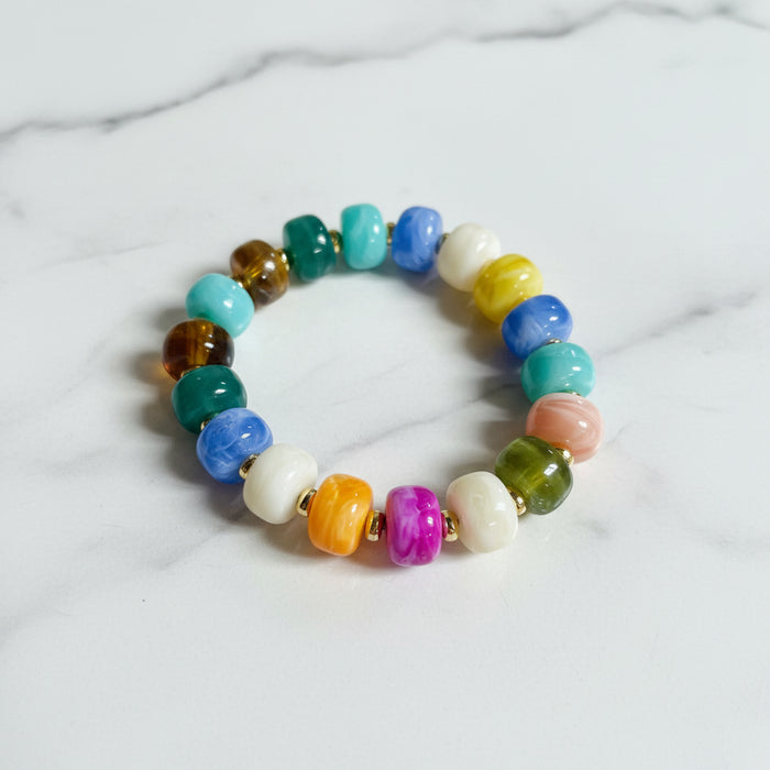 Multicolor Chunky Bead Bracelet with Gold Accents