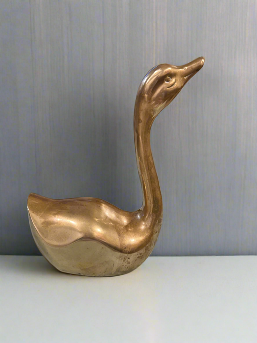 8” Tall Vintage Solid Brass Swan or Duck.  Heavy.