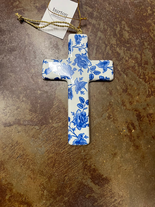 Blue Floral Cross Ornament