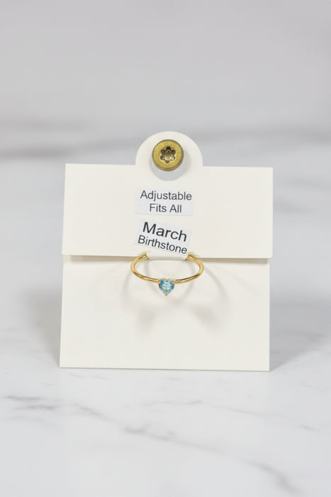 Birthstone Heart Rings on Gold Band- Adjustable Fits All
