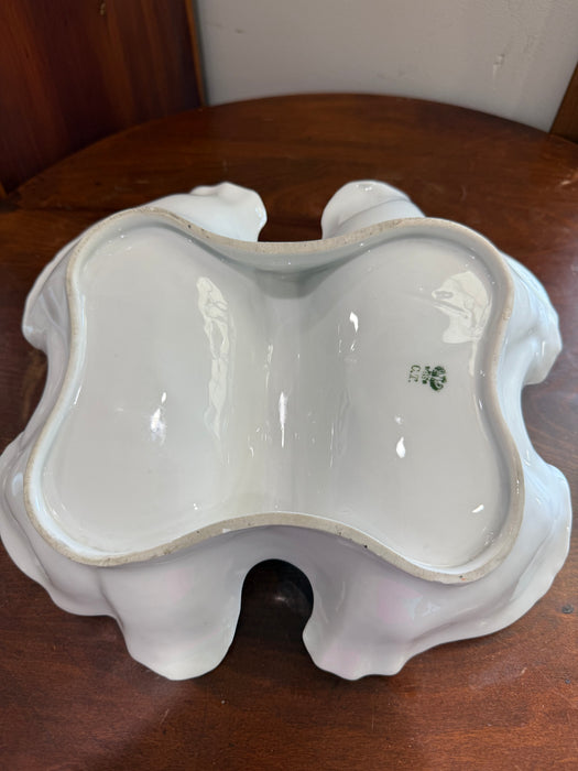 Stunning Antique German Victorian Double Lobe Floral Serving Bowl | Hand Painted Porcelain Candy Dish | Gold Gilt Center Handle