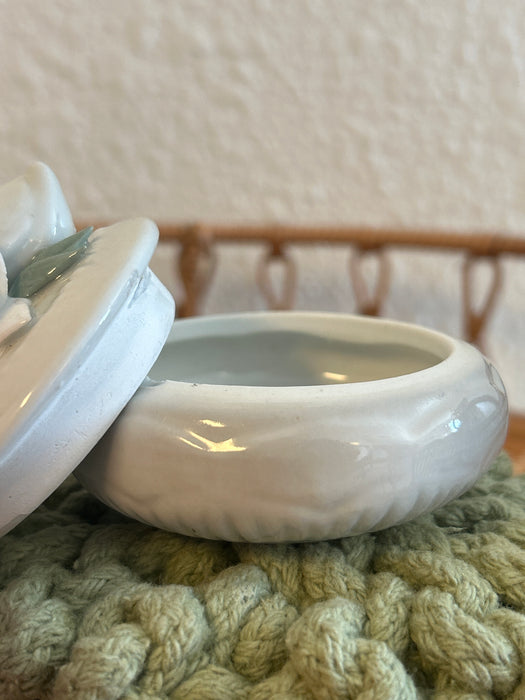 Vintage Swan & Flower Ceramic Trinket Box