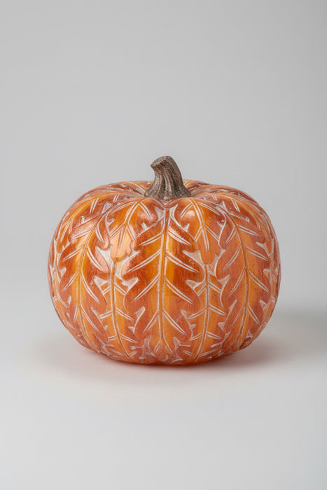 Resin Tabletop Wood Carved Orange Leaves Pumpkin