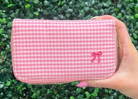 Gingham Kit with Make Up Brushes, Mirror, & Manicure Kit by Simply Southern.