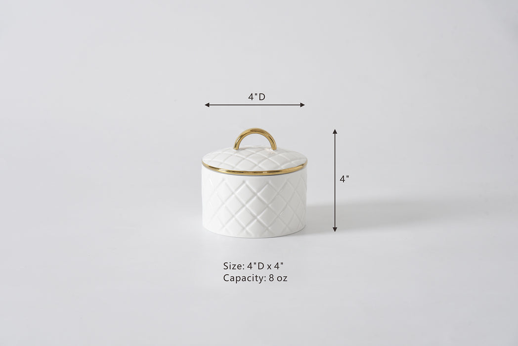 Small White & Gold Diamond Canister