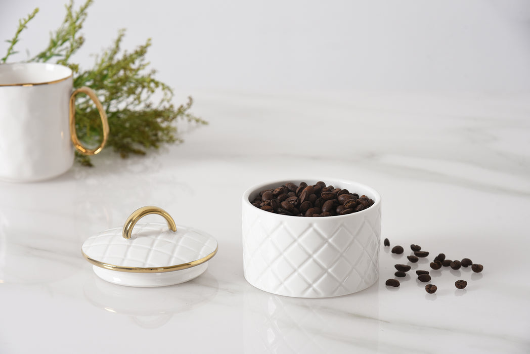 Small White & Gold Diamond Canister
