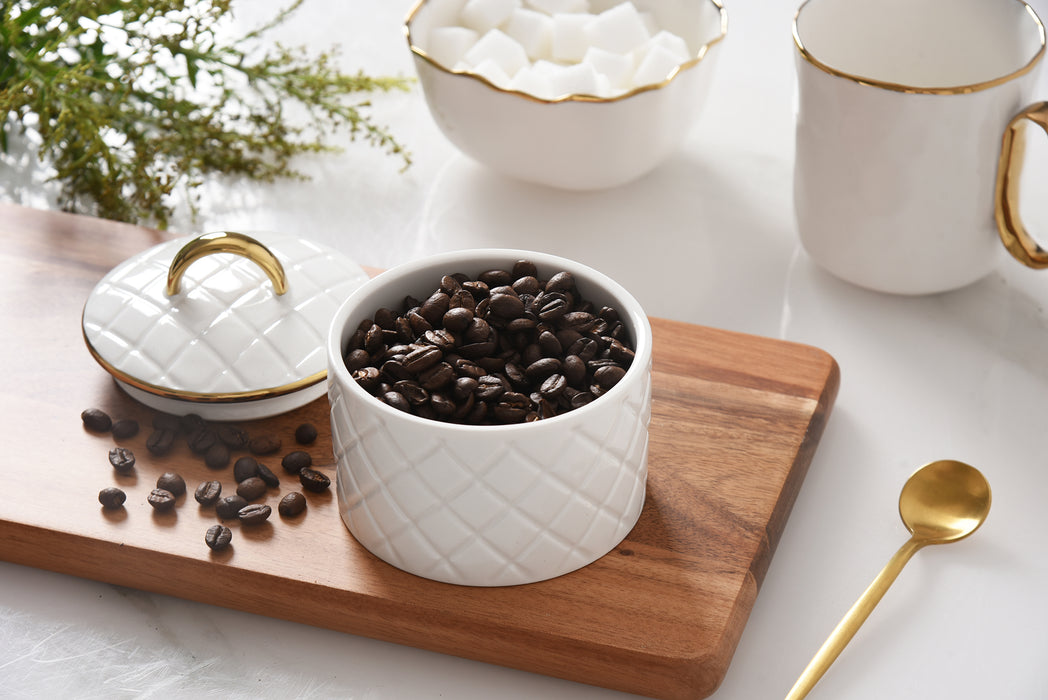 Small White & Gold Diamond Canister