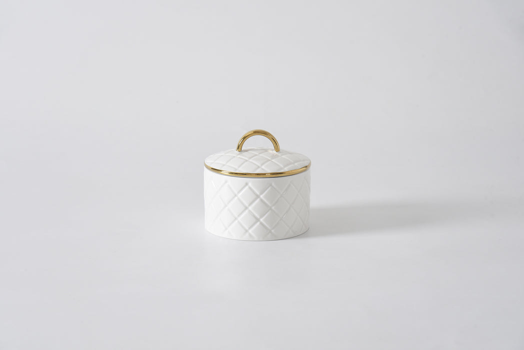 Small White & Gold Diamond Canister