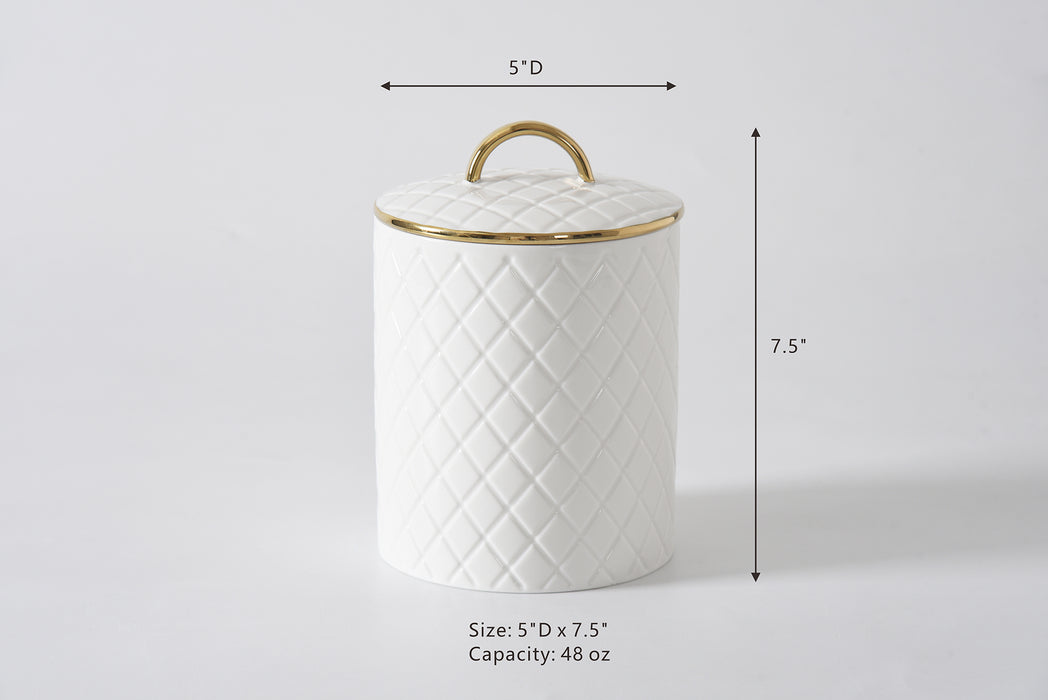 Large White & Gold Diamond Canister