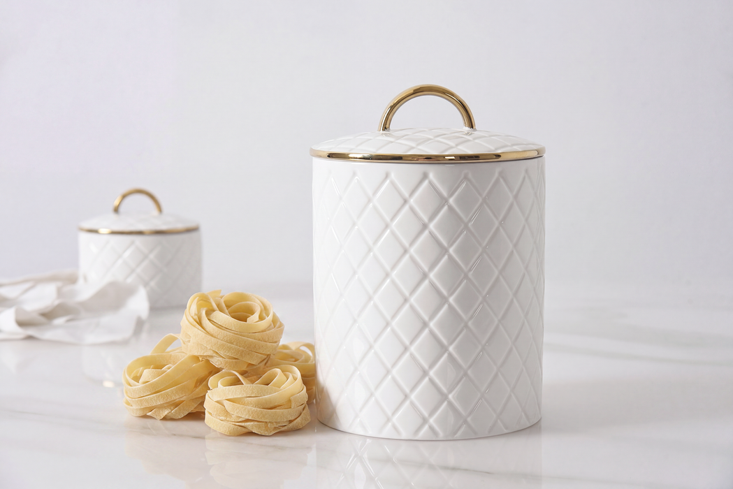 Large White & Gold Diamond Canister