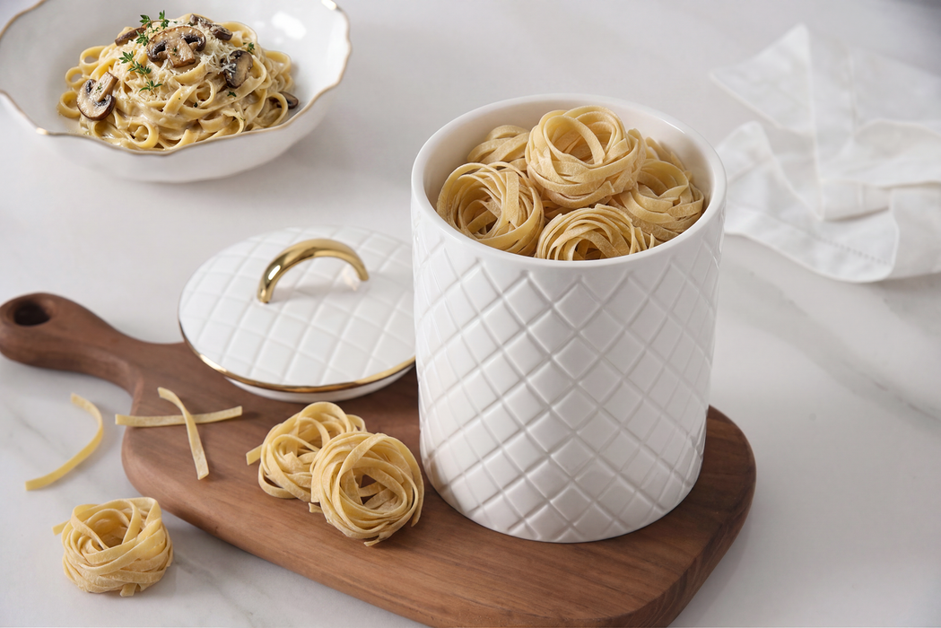 Large White & Gold Diamond Canister