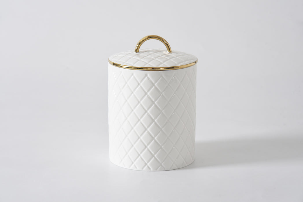 Large White & Gold Diamond Canister