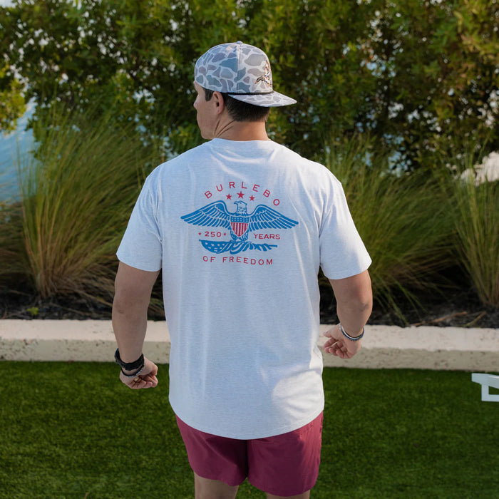 Adult SS Tee – Eagle Outdoors 250 Years Short Sleeve – Heather Oatmeal by Burlebo