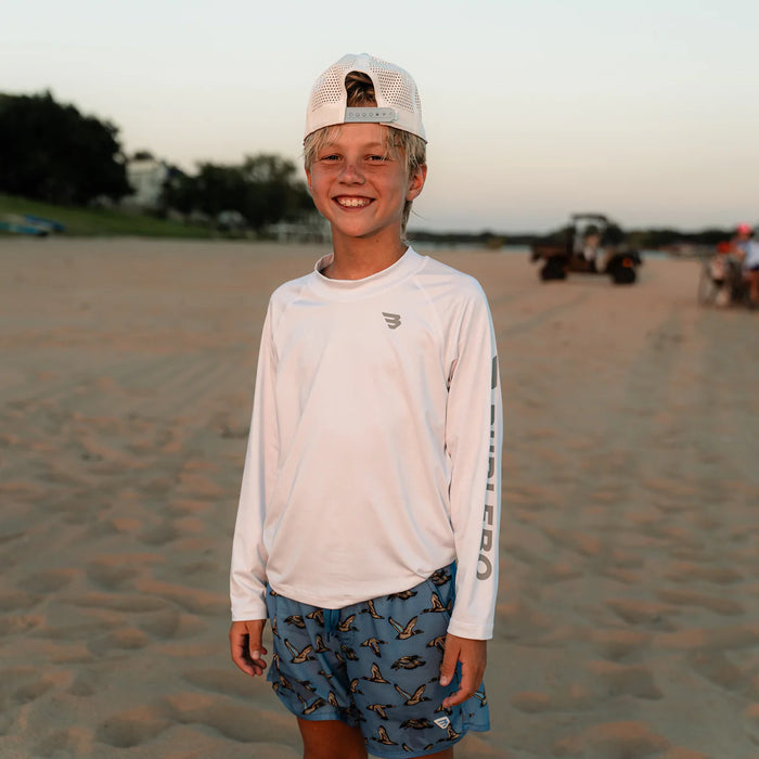 Youth & Toddler Rash Guard Swim Shirt – White and Light Grey by Burlebo