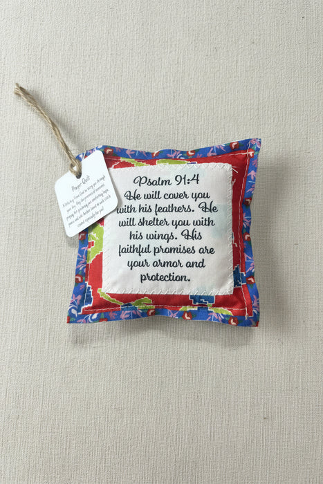 Square Pocket Prayer Quilt with a Wood Cross Inside.  Different Verses or Quotes Available.