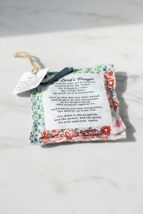 Square Pocket Prayer Quilt with a Wood Cross Inside.  Different Verses or Quotes Available.