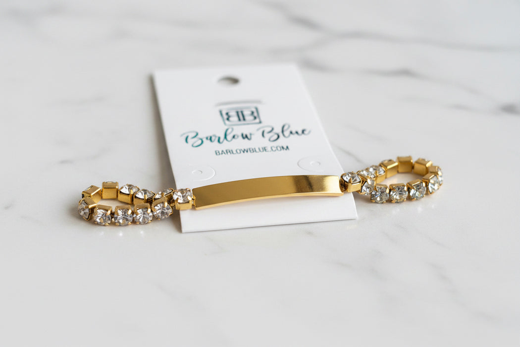 Engravable Bar Bracelet with Diamond Chain- Available in Gold & Silver