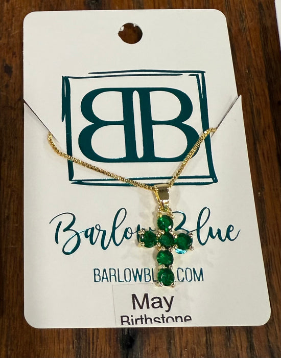 Birthstone CZ Cross Necklace.  Available in Gold or Silver.  Adjustable slide Necklace.