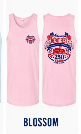 Ackerman, MS Depot Fest 250th Celebration Comfort Colors TANKS.  Available in Adult Sizes.  Proceeds go to Depot Fest.