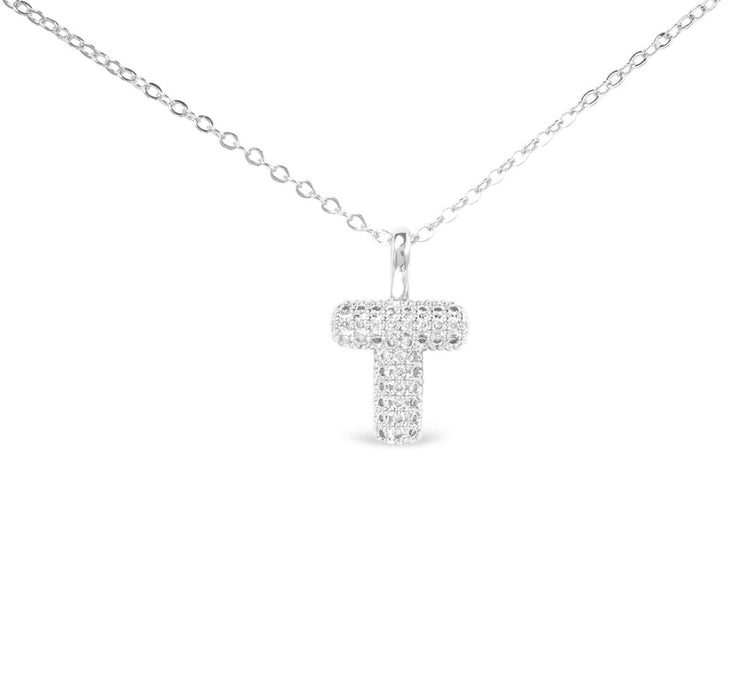 Silver CZ Large Initial Necklace-18 Letters