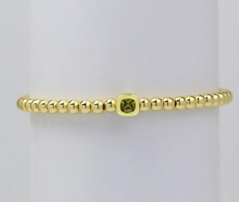 The Confetti - Gold Beaded Bracelet with Square shaped Birthstone Charm