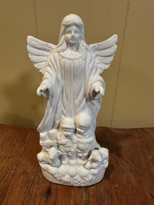 Vintage Guardian Angel with Children & Lambs.  Ceramic