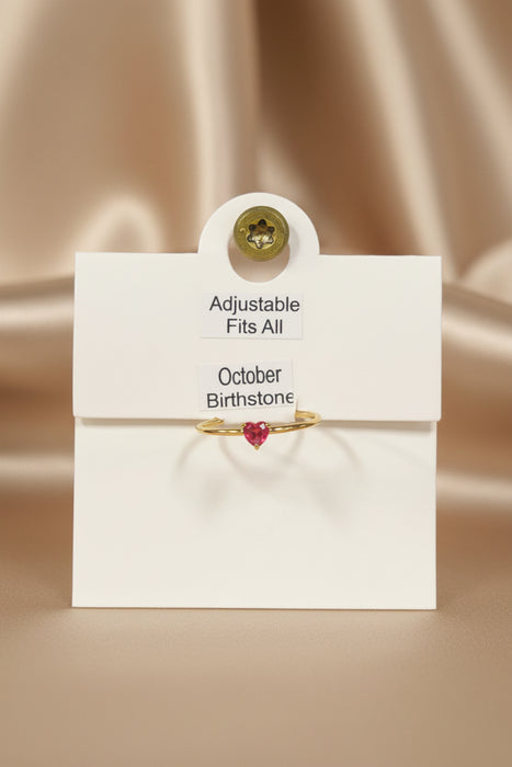 Birthstone Heart Rings on Gold Band- Adjustable Fits All