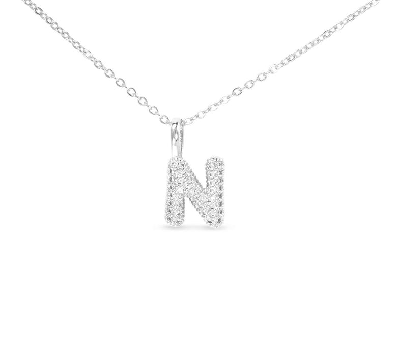 Silver CZ Large Initial Necklace-18 Letters