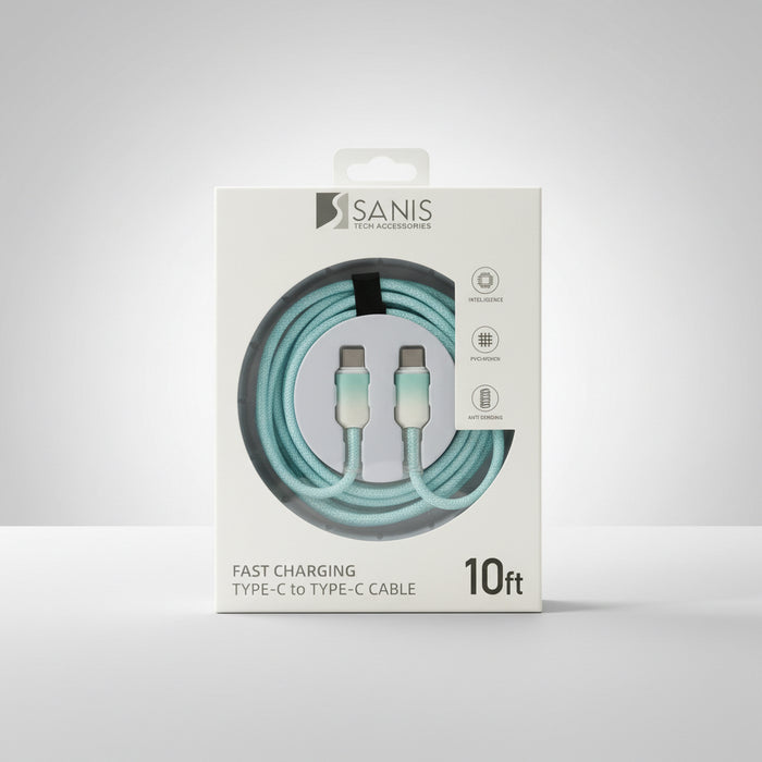 Blue- 10ft Crystal Cable, USB C to C