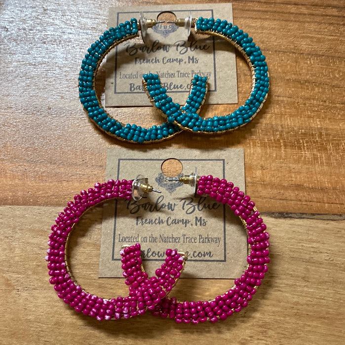 Large Hoops with Seed Beads- 4 Colors