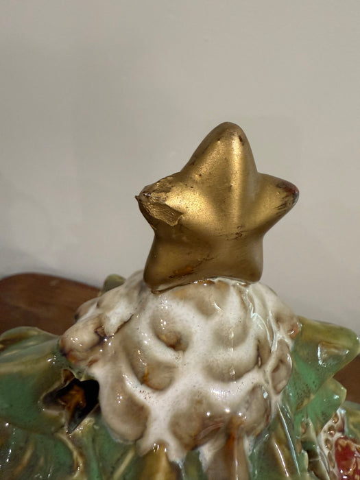 Vintage Ceramic Santa & Reindeer Christmas Tree Figurine