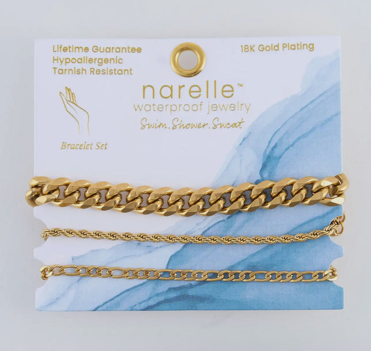 Waterproof Gold Figaro Chain Bracelet Set