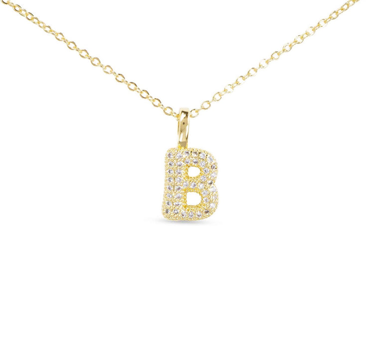Gold CZ Large Initial Necklace-18 Letters