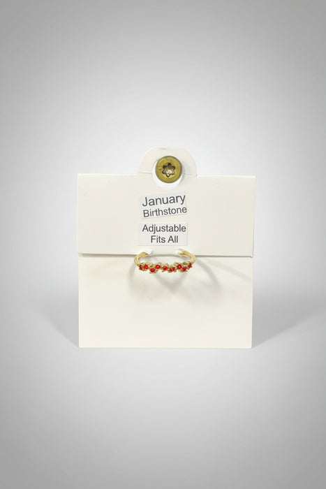 Birthstone Square Stone on Gold Band Ring- Adjustable Fits All