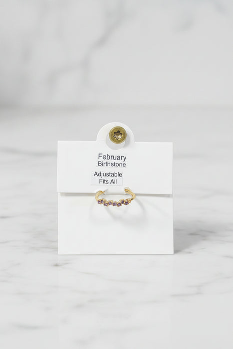 Birthstone Square Stone on Gold Band Ring- Adjustable Fits All
